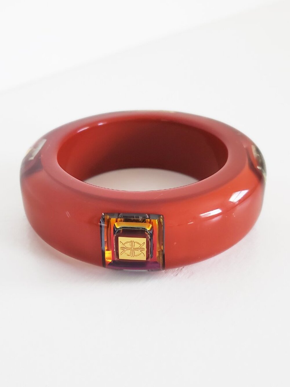 Luc Kieffer Resin Logo Irridescent Orange Bracelet NWOT